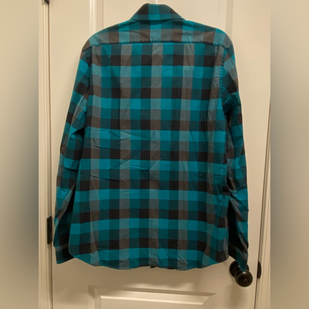 Express Men’s Plaid Teal Long-Sleeved Shirt - Large - Picture 2 of 3